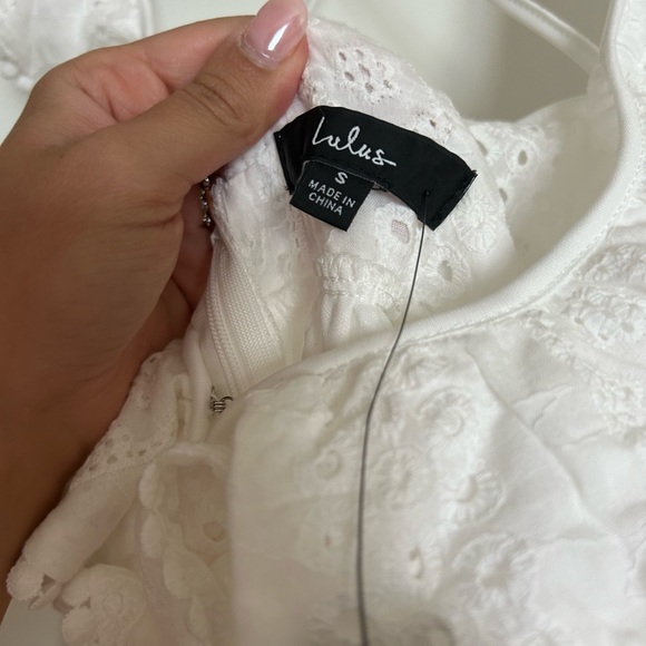 Lulu’s Sicilian Sun White Eyelet Embroidered Ruffled Lace-Up Midi Dress - Picture 4 of 5